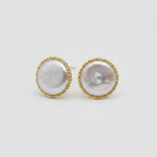 Pearl Twisted Frame Stud Earring - Pearl White