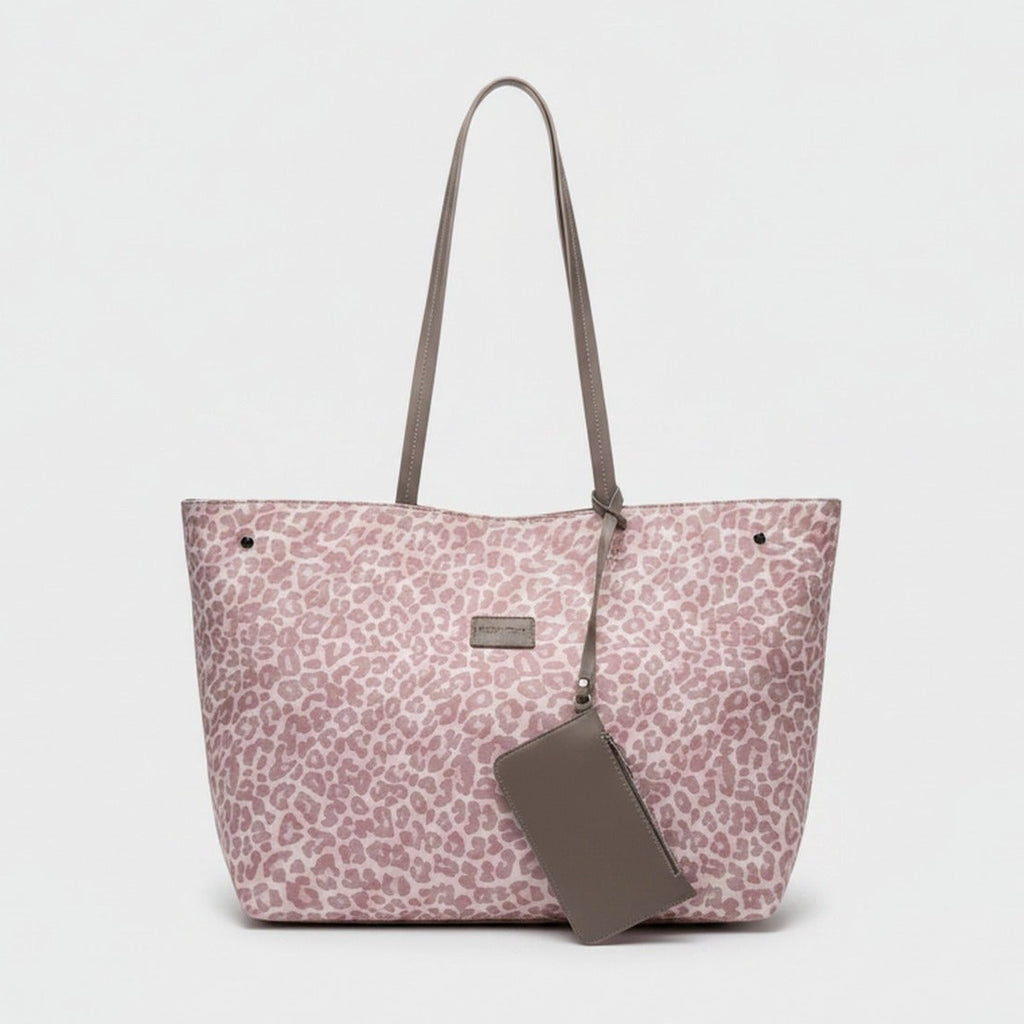 Pink Leopard Print Canvas Tote Bag With Pouch – bags & wallets (view 1)