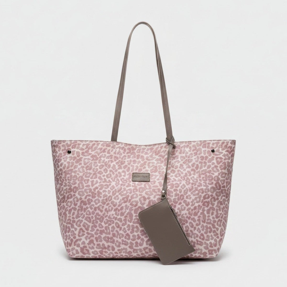 Pink Leopard Print Canvas Tote Bag With Pouch – bags & wallets (view 1)