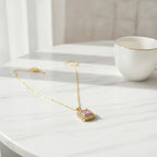 Square Crystal Pendant Necklace - Gold