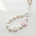 Beaded Heart Charm Keychain - Beige