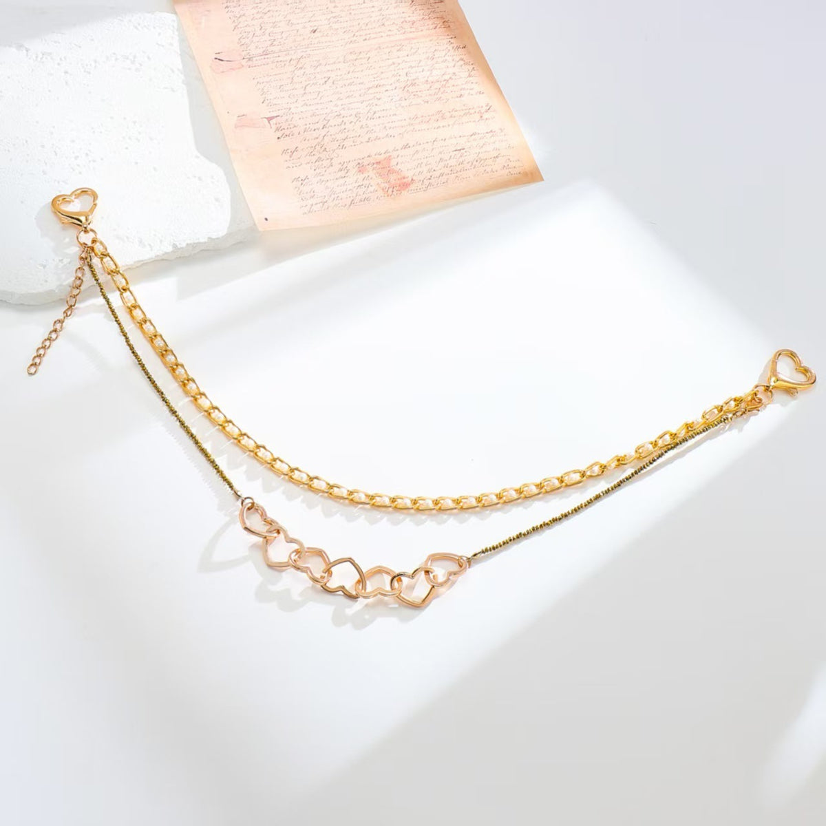 INS Heart Double Layer Bag Chain Charm Purse Accessory - Gold