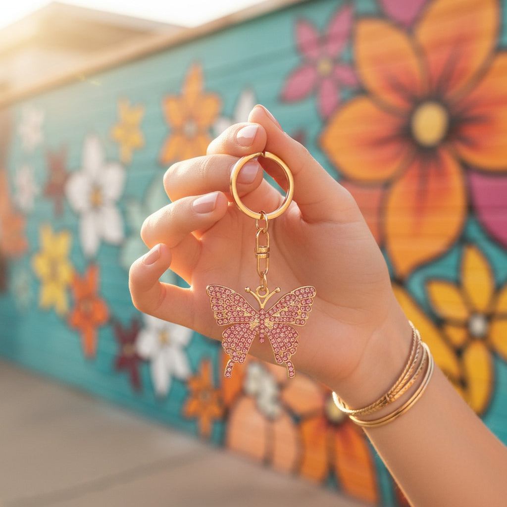 Sparkly Butterfly Keychain Charm Pink