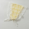 Embroidered Floral Mini Bonnet Headwrap - Yellow Plaid