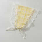 Embroidered Floral Mini Bonnet Headwrap - Yellow Plaid