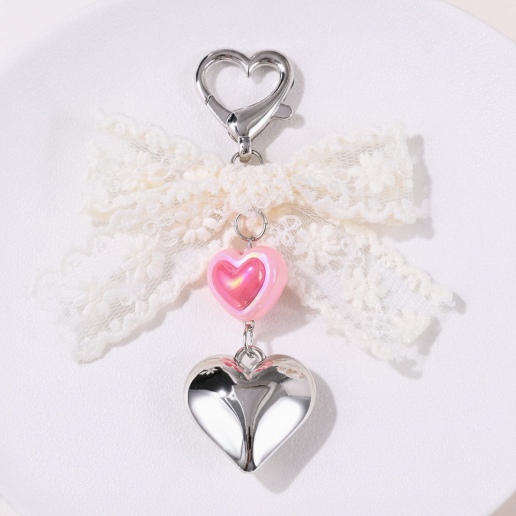 Lace Wing Heart Bag Charm - Beige