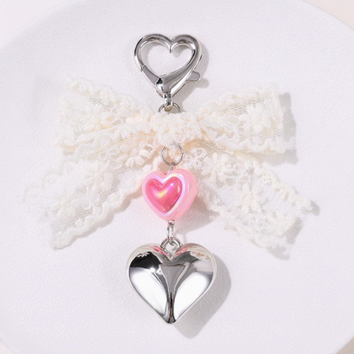 Lace Wing Heart Bag Charm - Beige