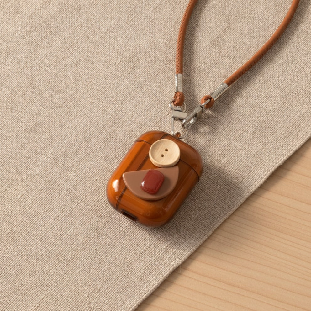 Button Detail Earbuds Case - Brown (for AirPods 4)