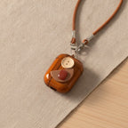 Button Detail Earbuds Case - Brown (for AirPods 4)