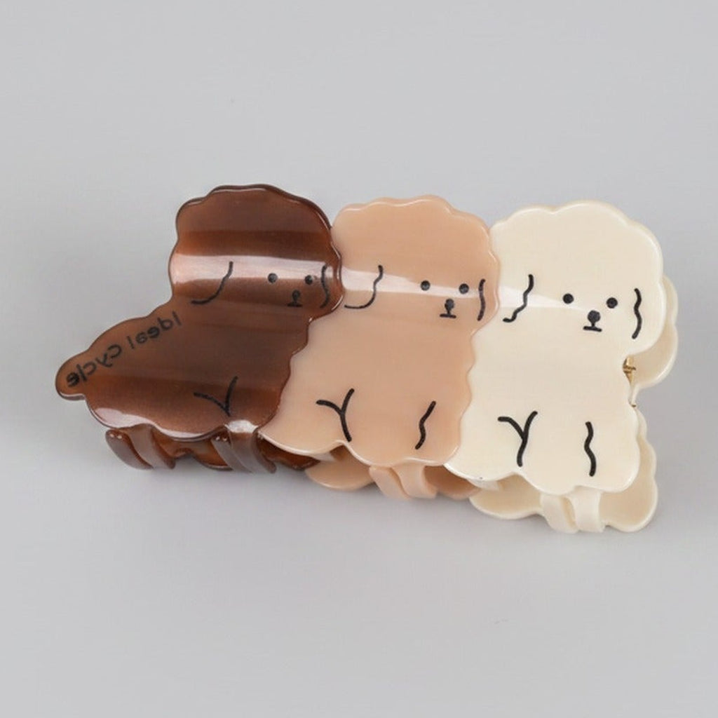 Cute Smiley Face Hair Claw Clips Set - Triple Puppy Large Claw Clip Camel 10.5cm – hair accessories (view 1)