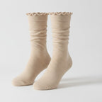 Slouch Crew Socks with Scalloped Edge - Oatmeal