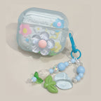 3D Flower AirPods Case with Beaded Charm - Blue Floral (for AirPods 3)