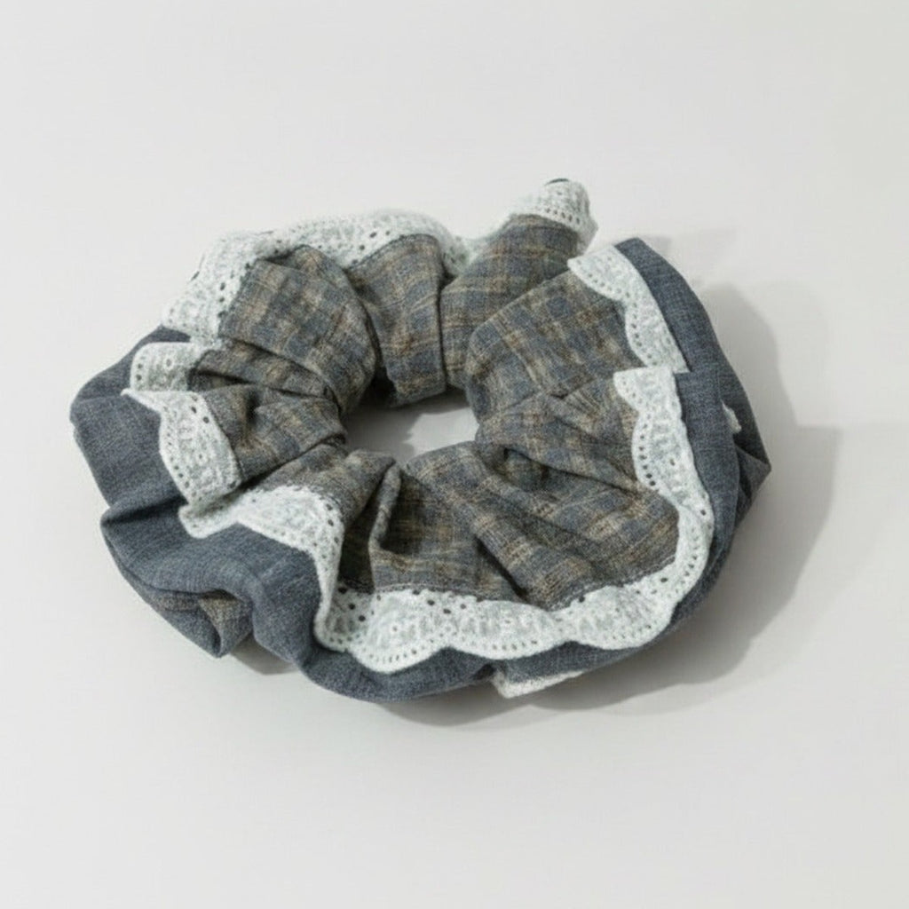 Lace Plaid Hair Scrunchie With Eyelet Trim – hair accessories (view 1)