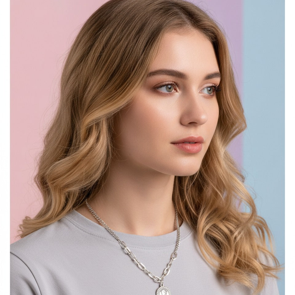 Coin Portrait Pendant Necklace - Silver