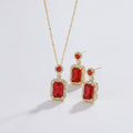 Emerald Cut Crystal Jewelry Set - Red