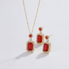 Emerald Cut Crystal Jewelry Set - Red