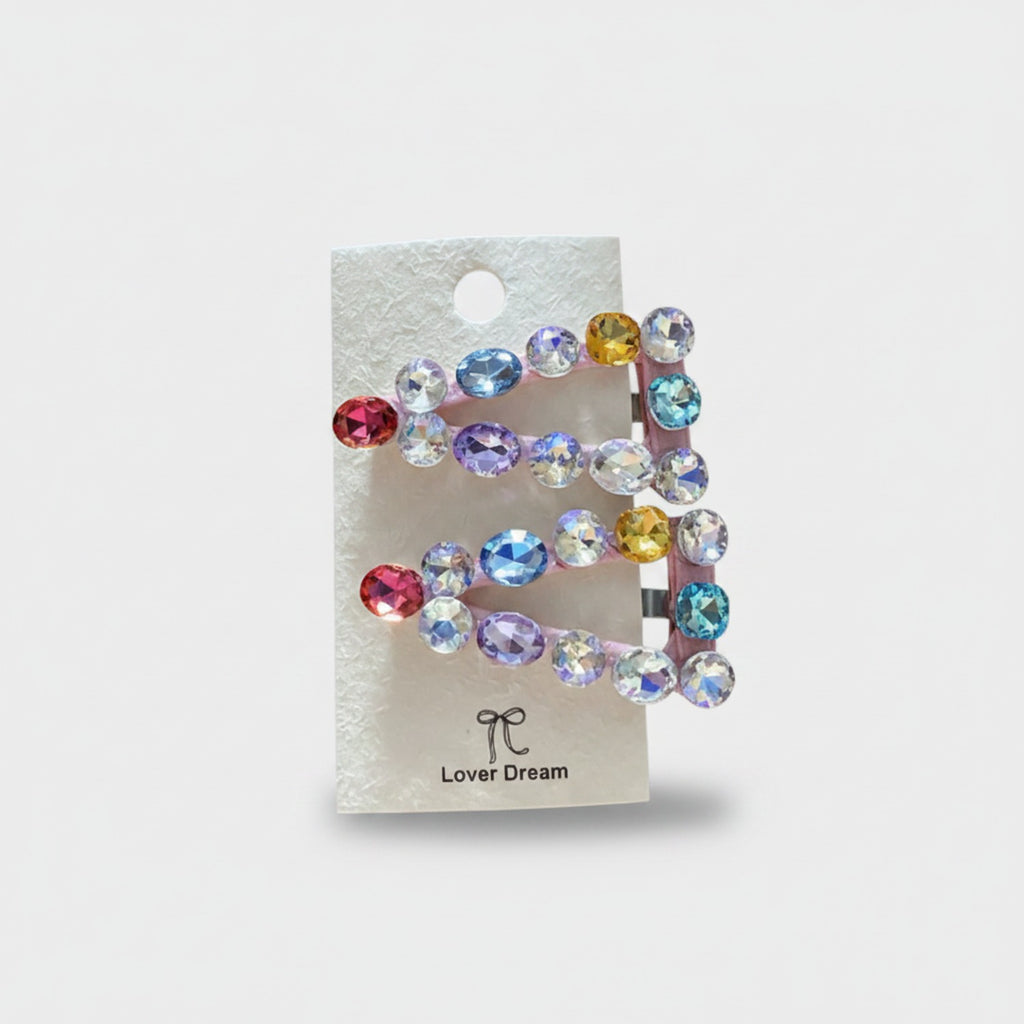 Sparkle Rhinestone Hair Clip Duo Pink Accent