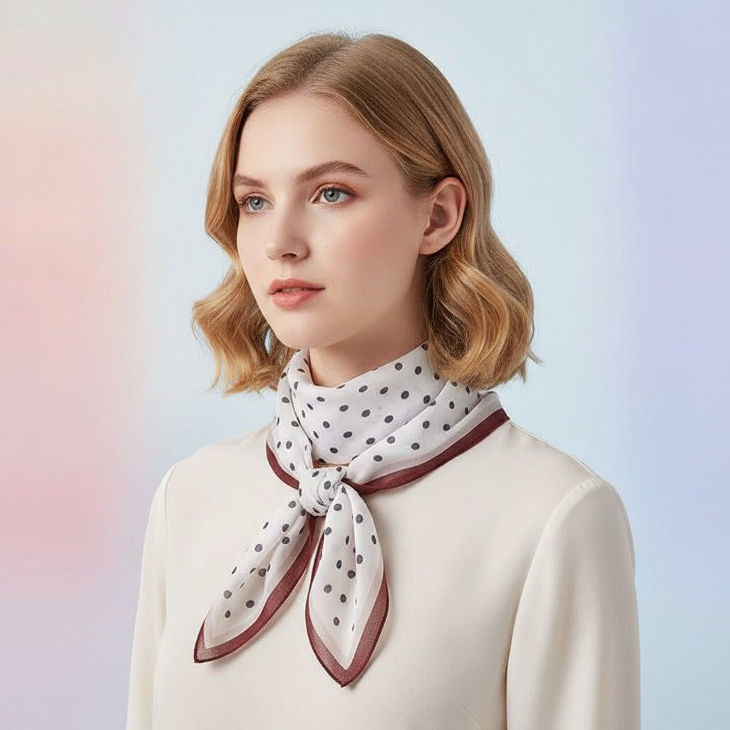 Polka Dot Silk Square Scarf - Navy & Red