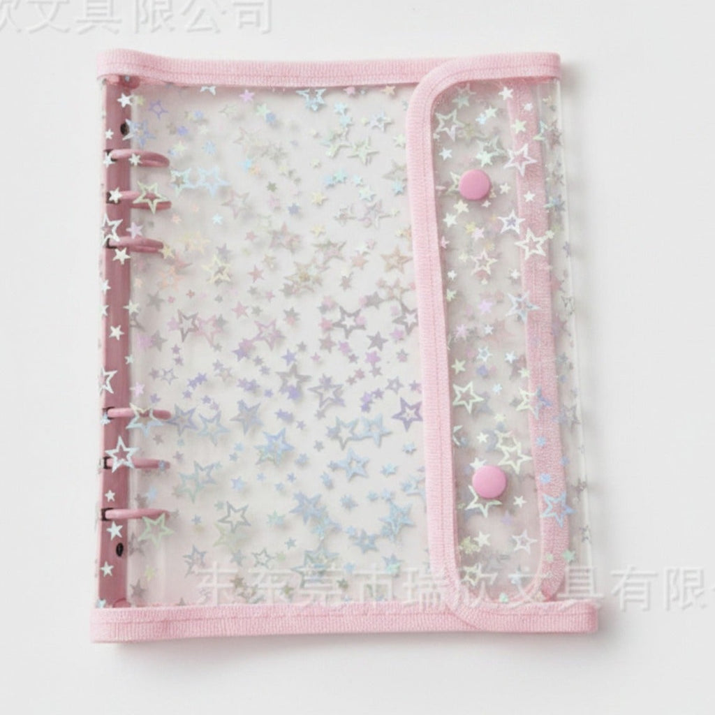 Star Ring Binder with Snap Closure - Light Pink Outer Shell + A5 Six-Hole Two-Grid PP Inner 10 Sheets – stationery (view 1)