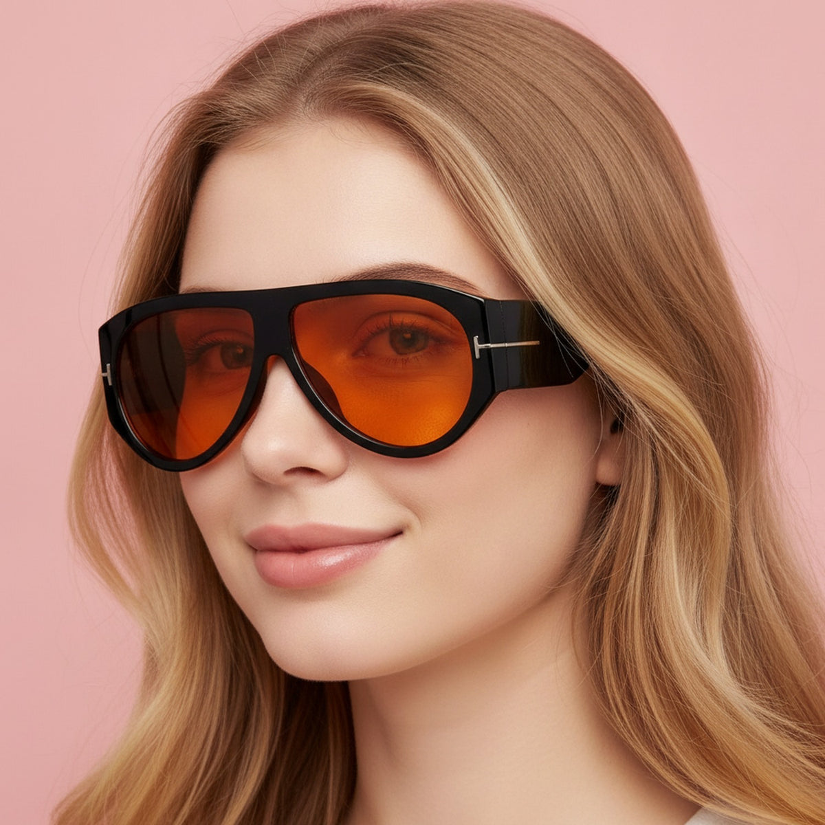 Oversized Aviator Tinted Sunglasses - Black & Orange