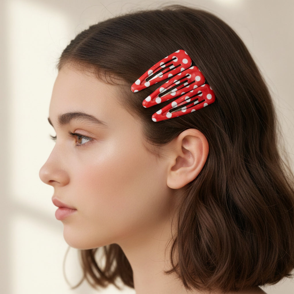 Polka Dot Teardrop Hair Clips Set Red Polka Dot