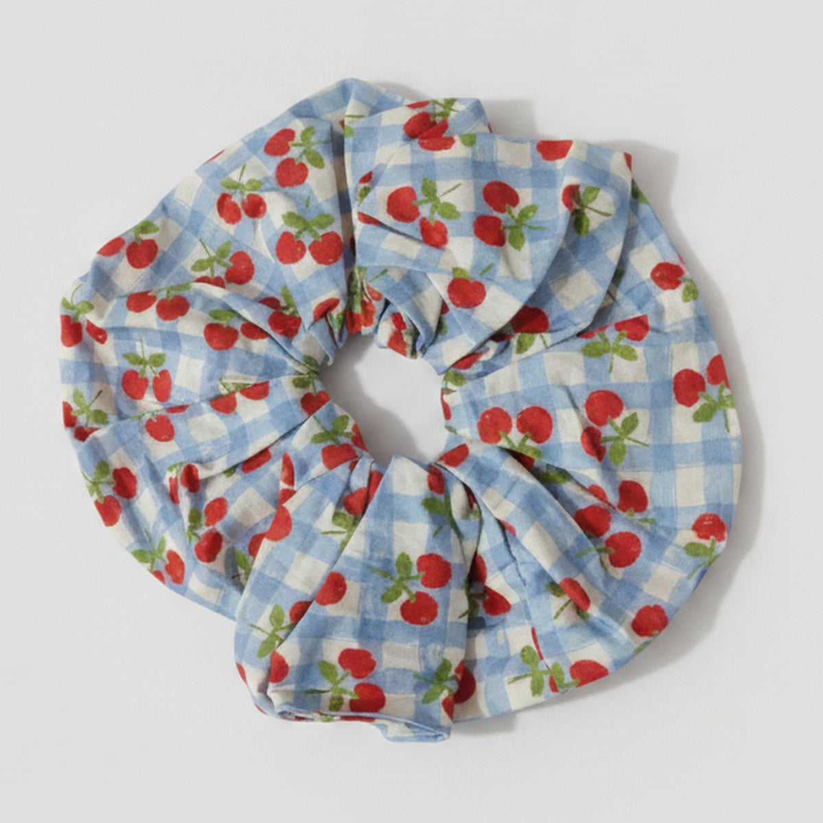 Gingham Cherry Print Hair Scrunchie – hair accessories