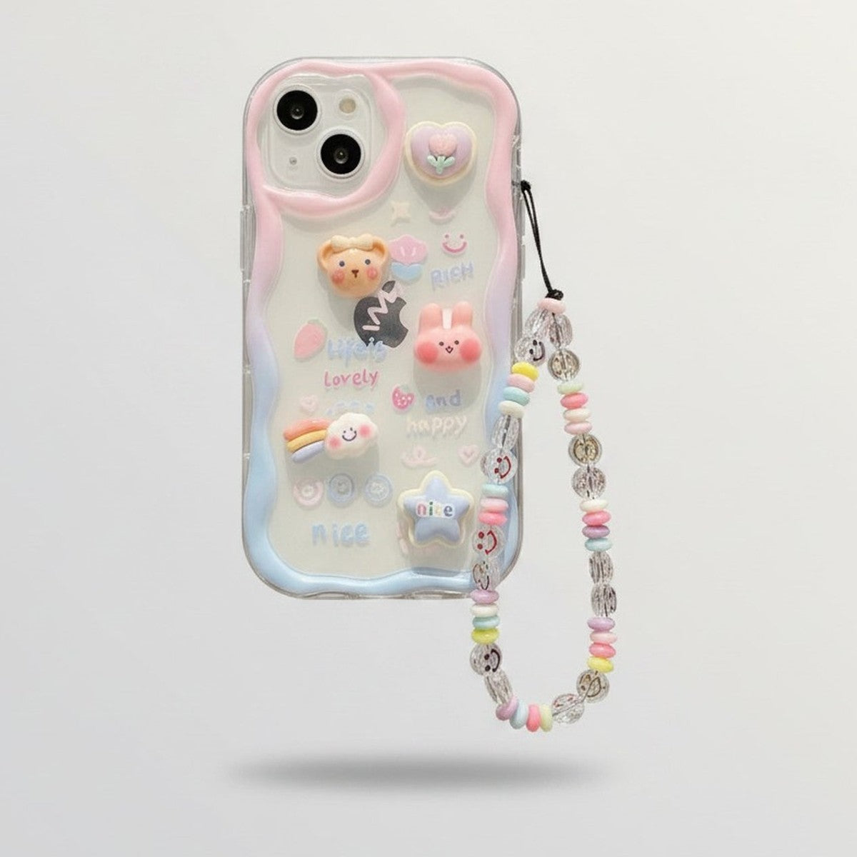 Colored Cute 3D Cartoon Charms iPhone Case with Wrist Strap – tech (view 1)