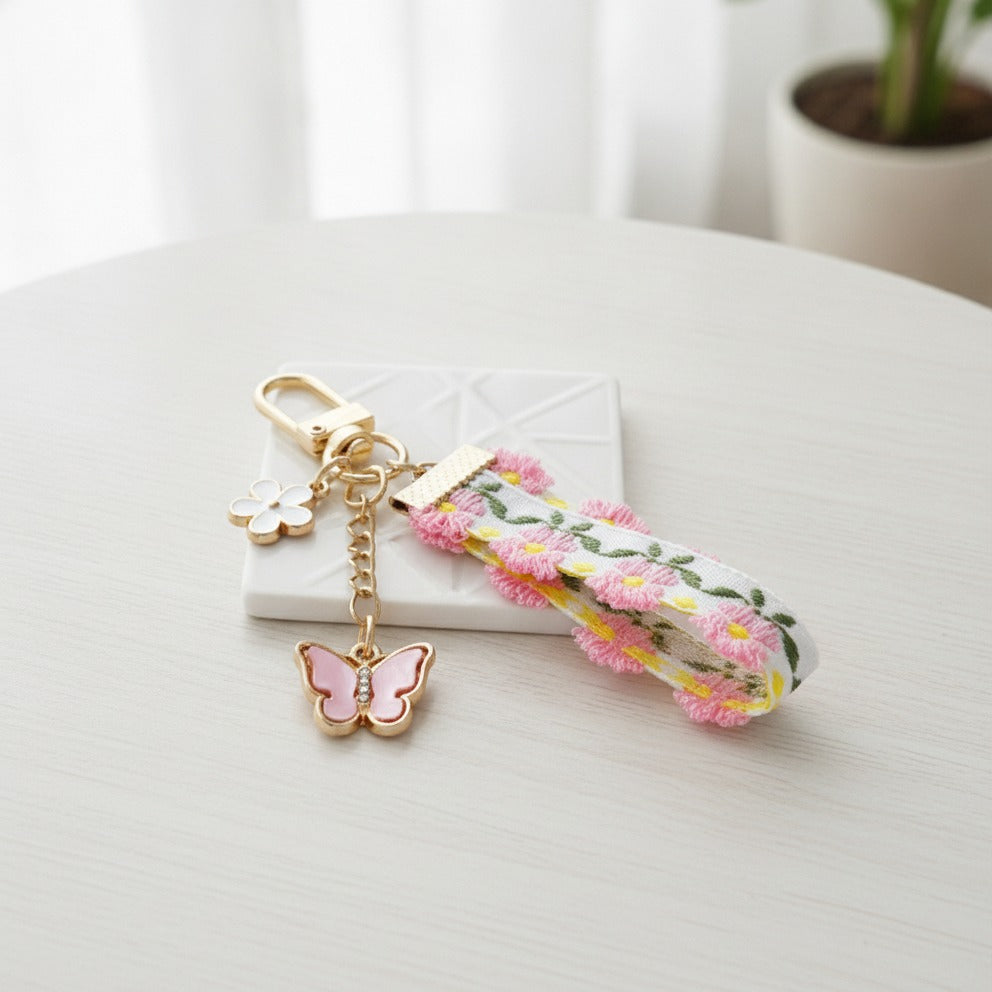 Daisy Charm Keychain - Pink Butterfly