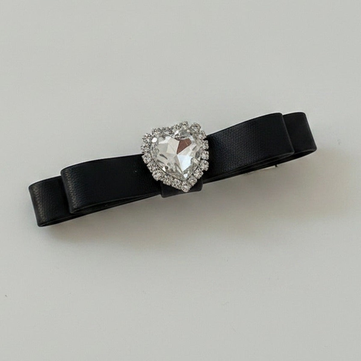 Black Velvet Bow Hair Clip with Rhinestone Center – hair accessories (view 1)