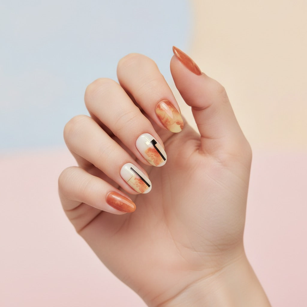 Autumn Vibes Nail Art Set - Burnt Orange & Cream
