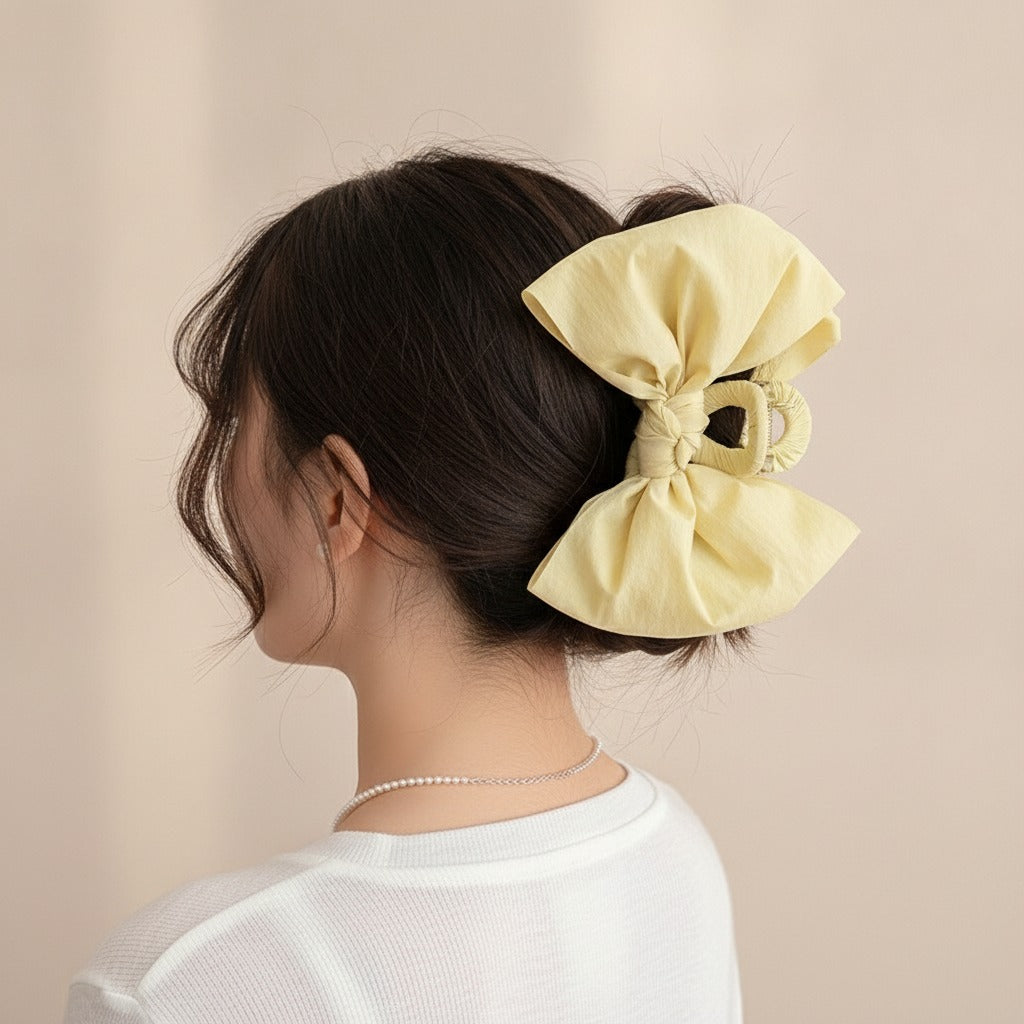 Oversized Bow Hair Claw - Soft Yellow