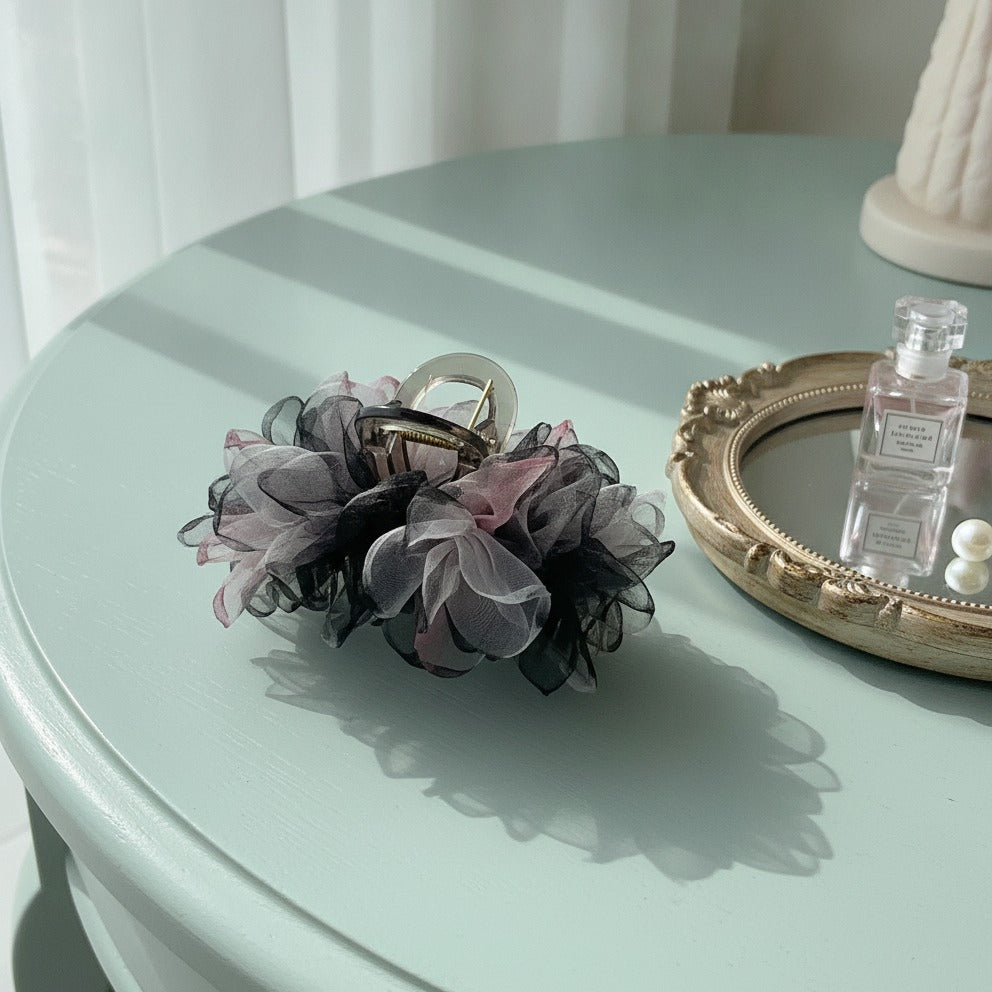 Sheer Petal Hair Claw - Black Floral