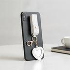 Heart Cutout Leather Keychain - White