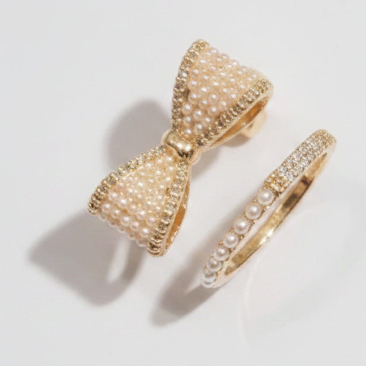 Pearl & Crystal Bow Ring - Gold