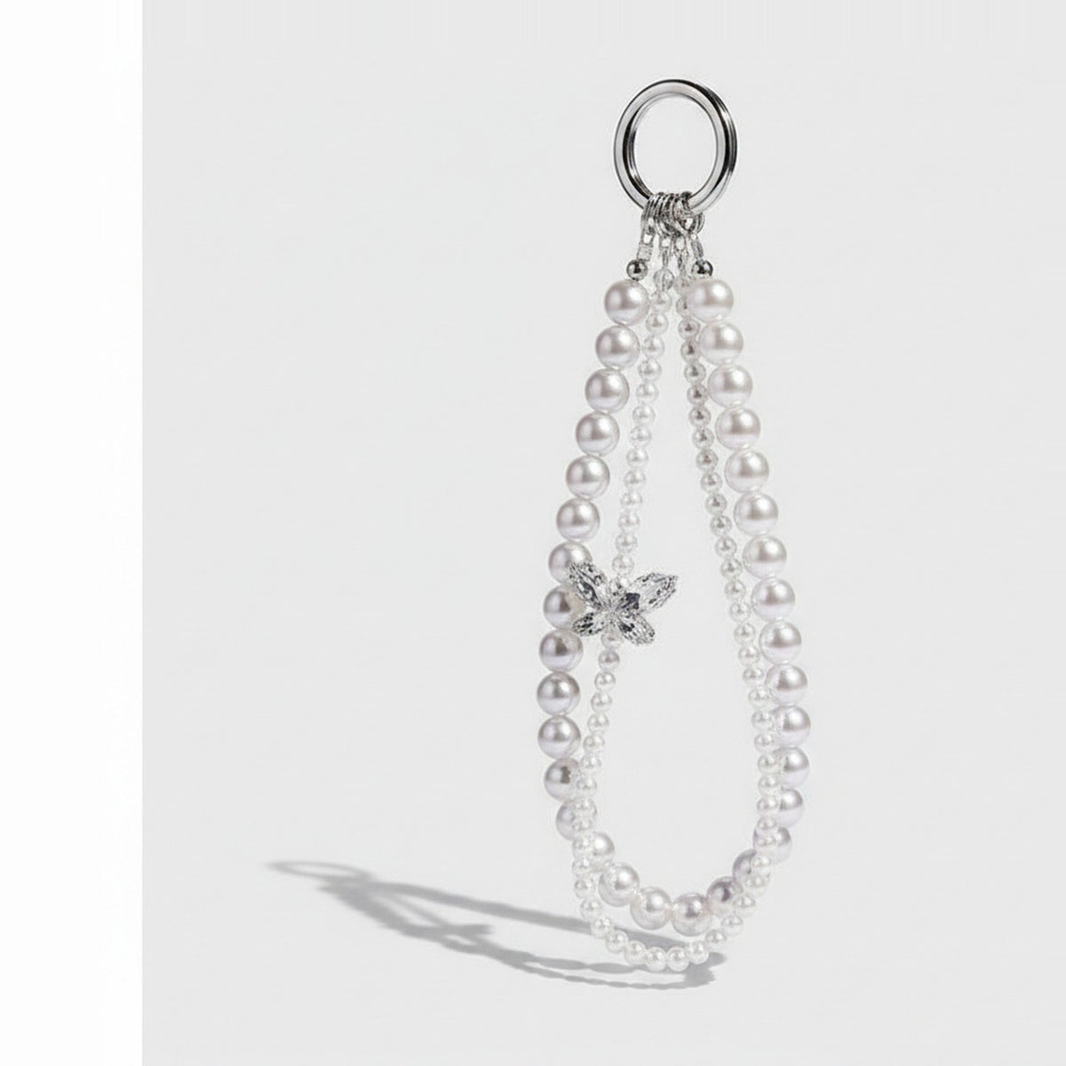 Pearl Butterfly Charm Keychain - White Pearl