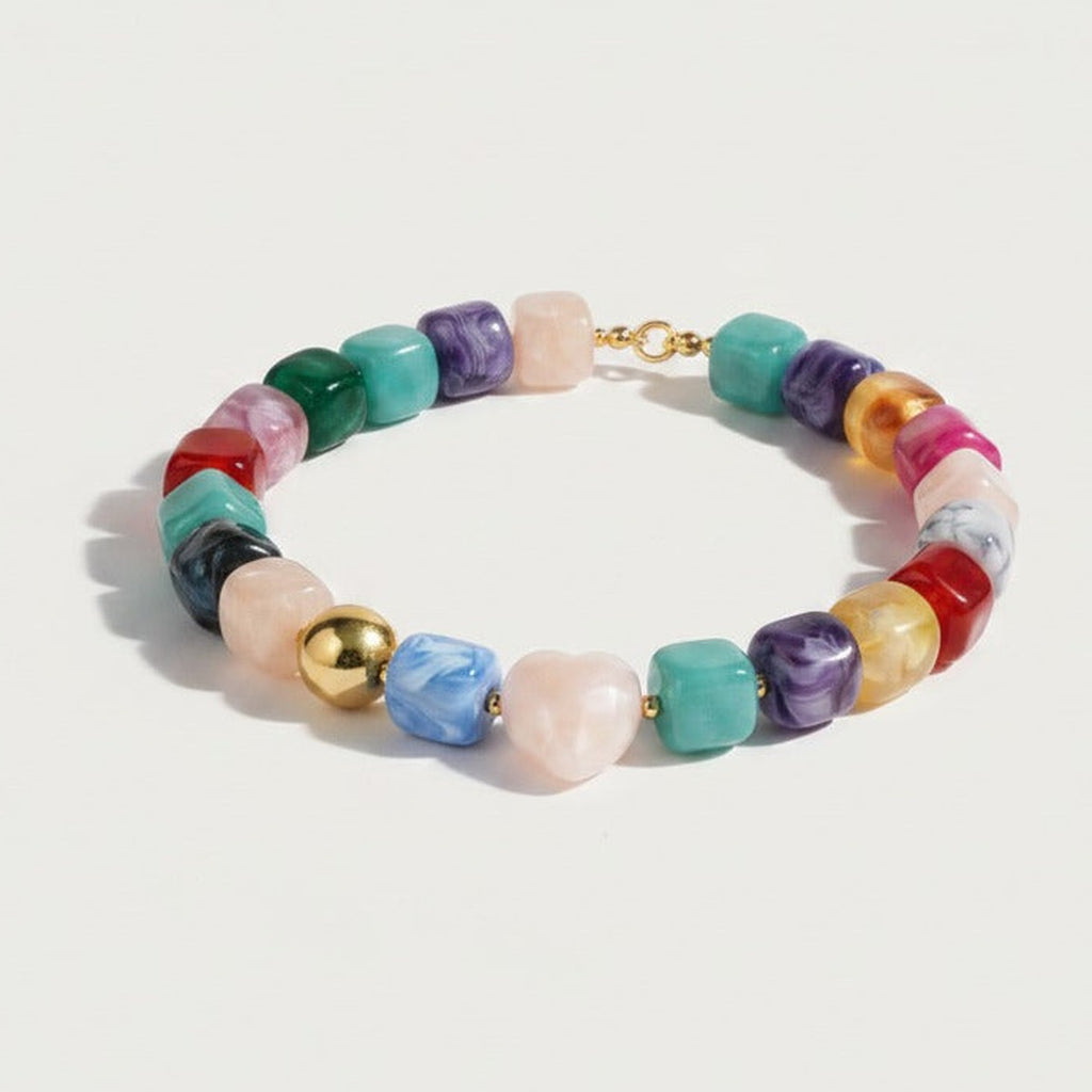 Rainbow Candy Cube Beaded Necklace - Multi