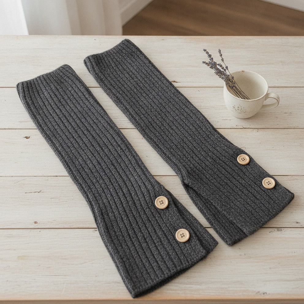 Slouchy Button Crew Socks - Dark Gray