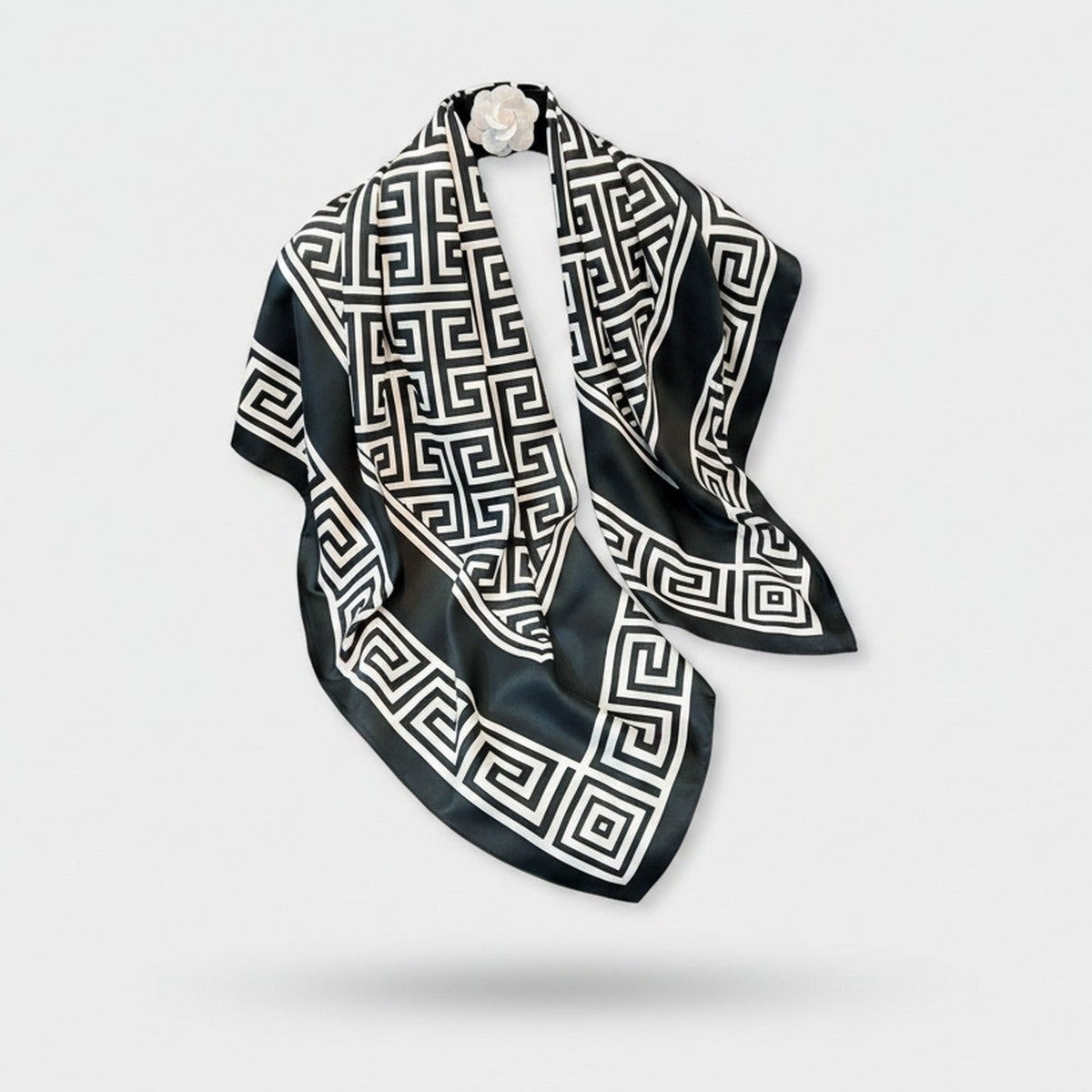 Black And White Geometric Greek Key Scarf – scarves & belts (view 1)