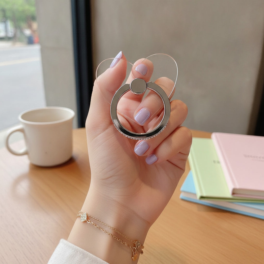 Sparkle Heart Phone Ring Charm Silver Heart