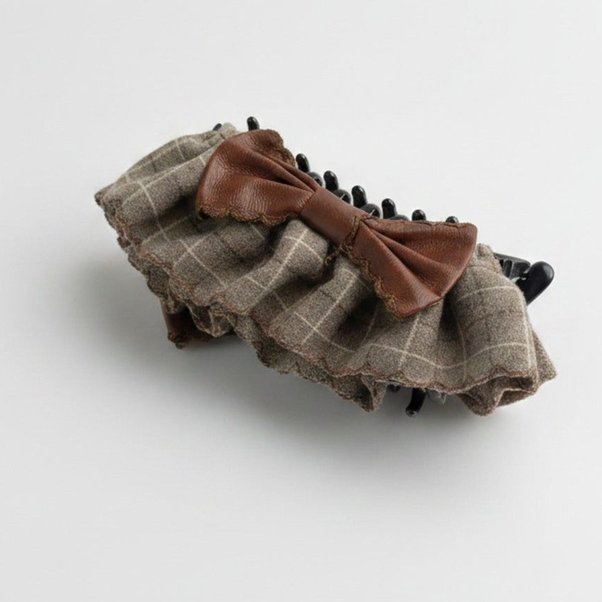 Wool Hair Claw With Brown Leather Bow – hair accessories
