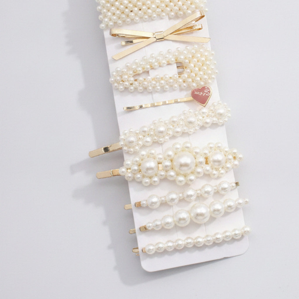 Pearl Beaded Hair Clips Set With Heart Charm – hair accessories (view 1)