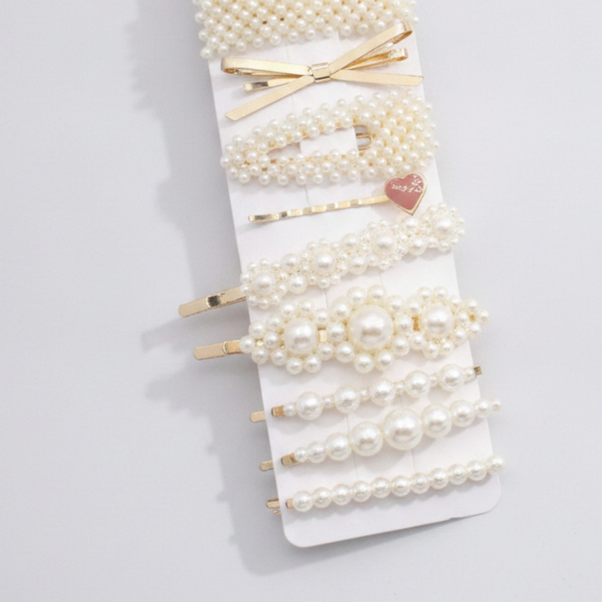 Pearl Beaded Hair Clips Set With Heart Charm – hair accessories (view 1)