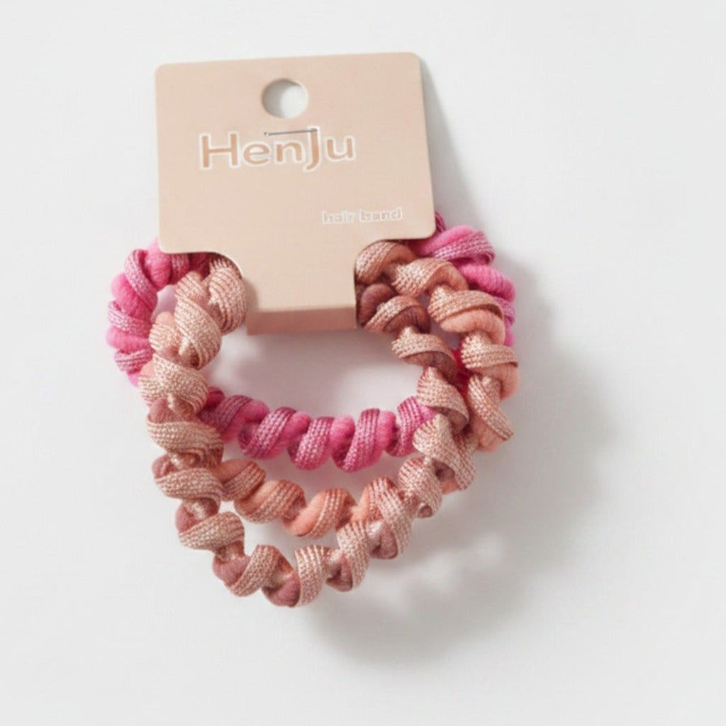 Textured Ruched Scrunchie Set In Mauve Pink – hair accessories (view 1)