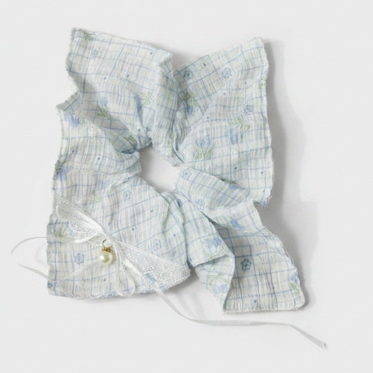 Gingham Pearl Charm Hair Bow Scrunchie – hair accessories (view 1)