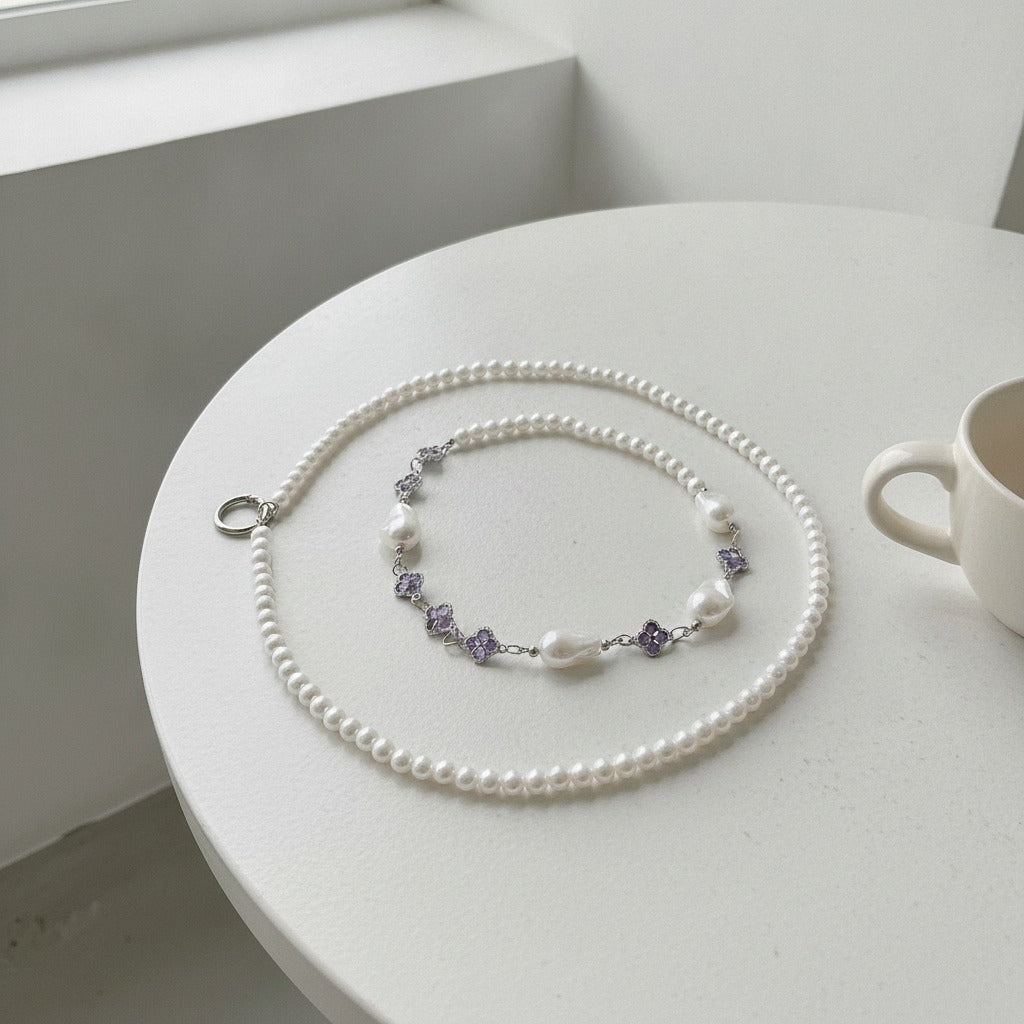 Pearl Beaded Charm Keychain - Purple Charm