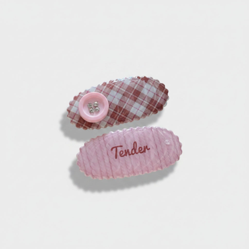 Gingham Button Clip Duo Coffee Gingham