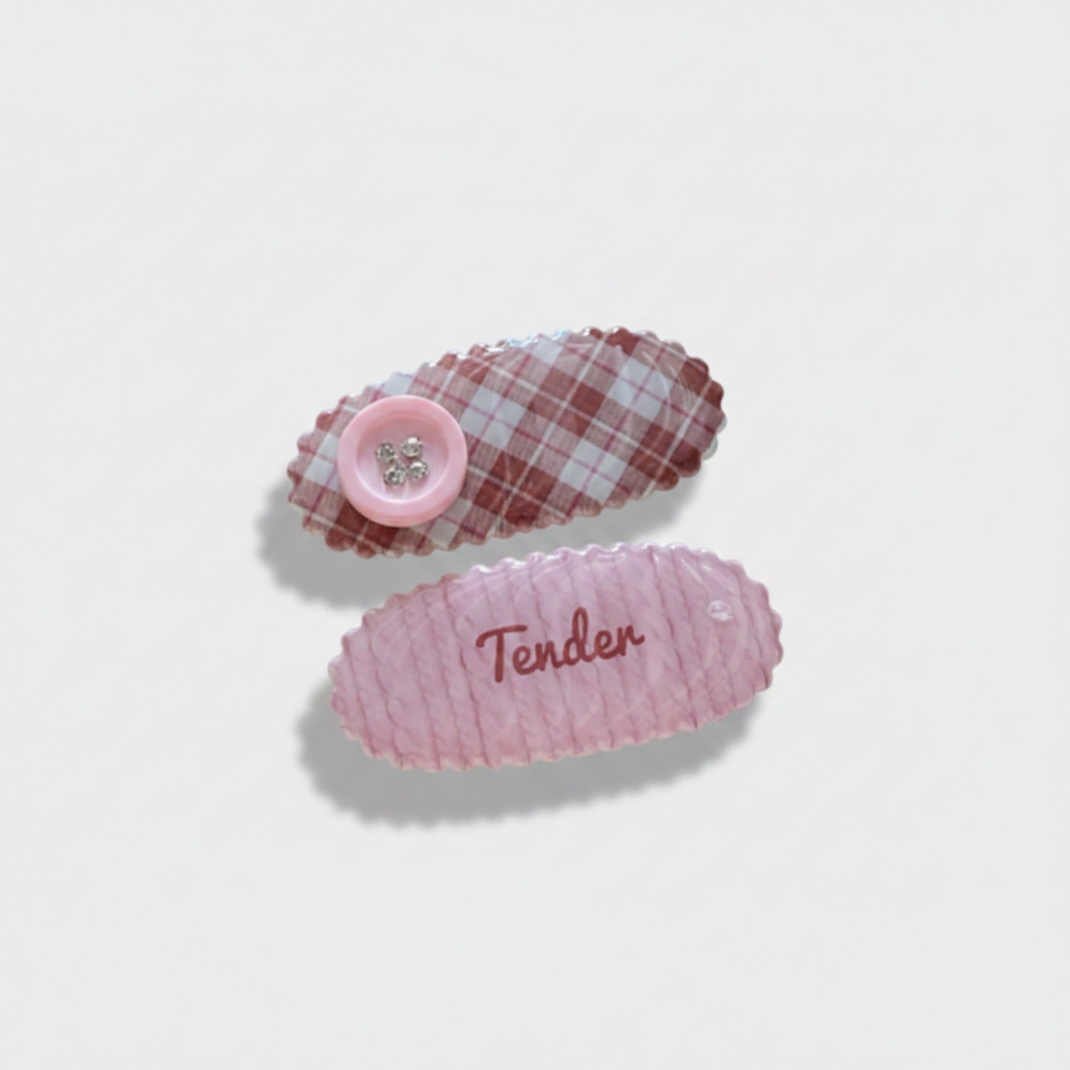 Gingham Button Clip Duo Coffee Gingham