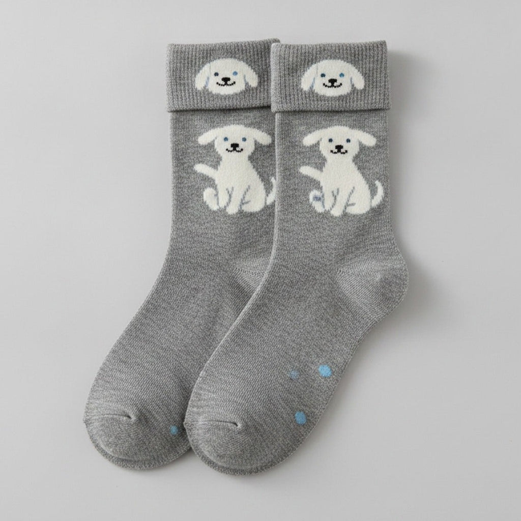 Gray Puppy Print Crew Socks – apparel accessories (view 1)