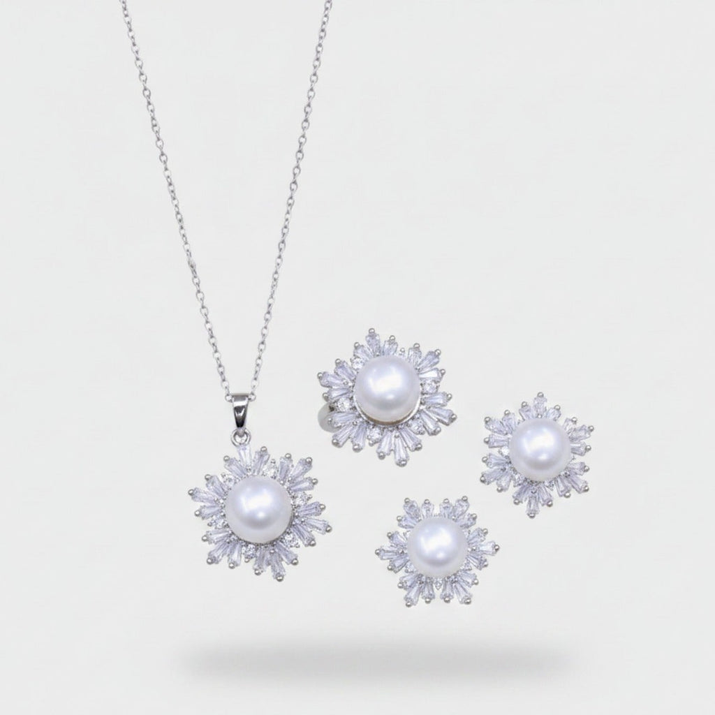Pearl Flower Rhinestone Jewelry Set (view 1)