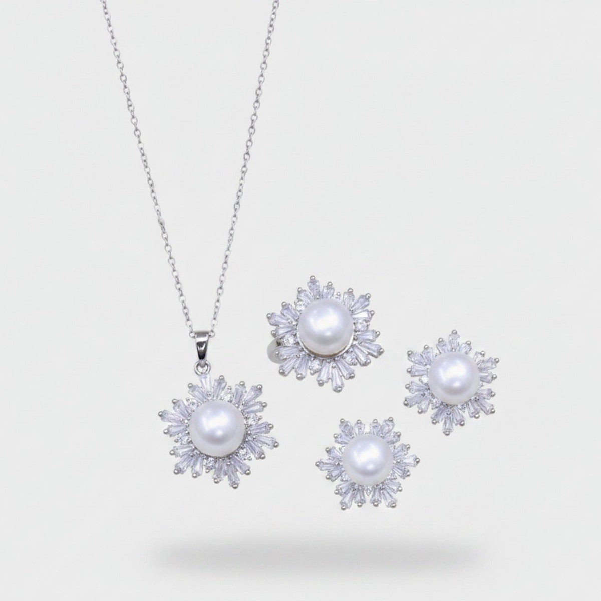 Pearl Flower Rhinestone Jewelry Set (view 1)